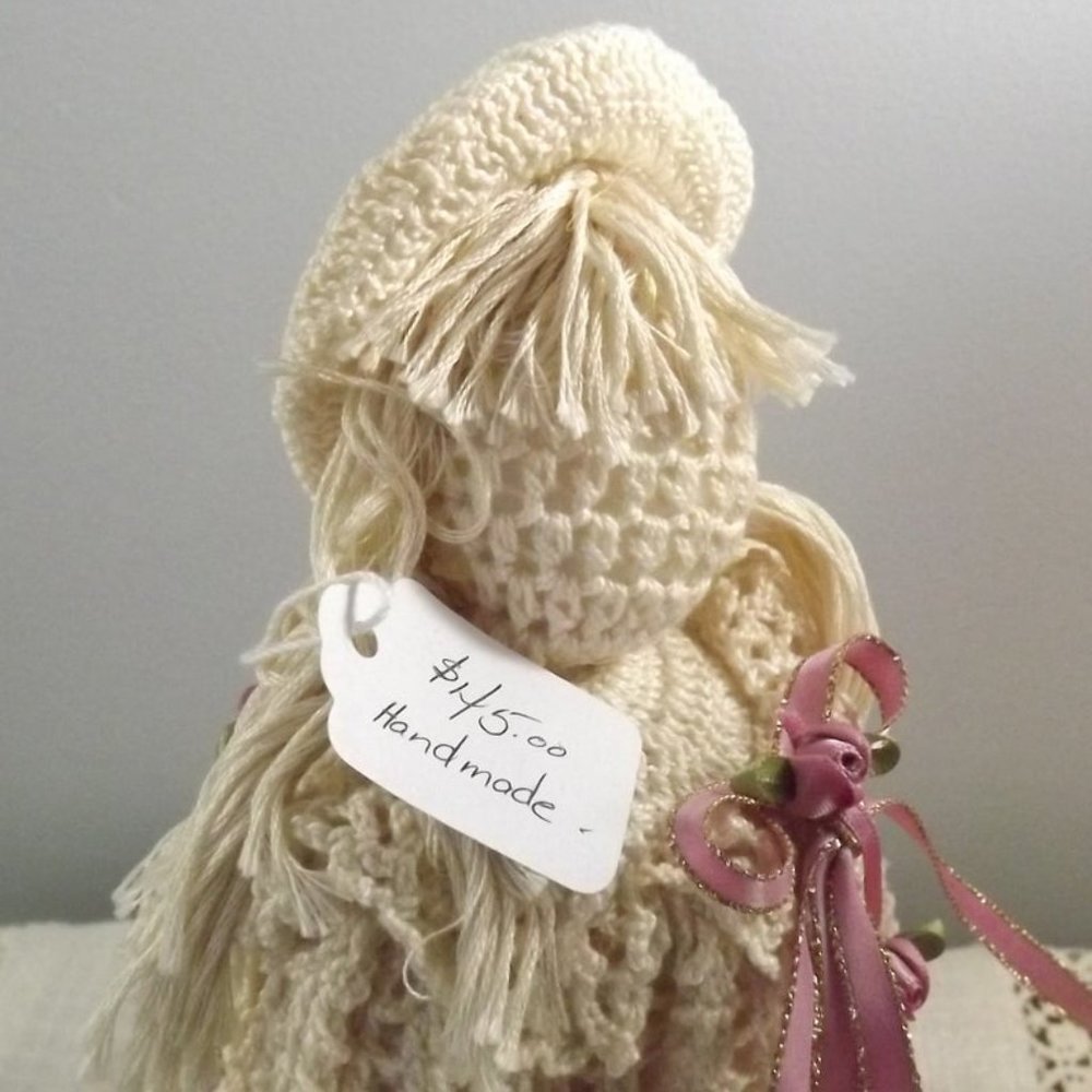 Crocheted Doll with Ribbon and Silk Flowers